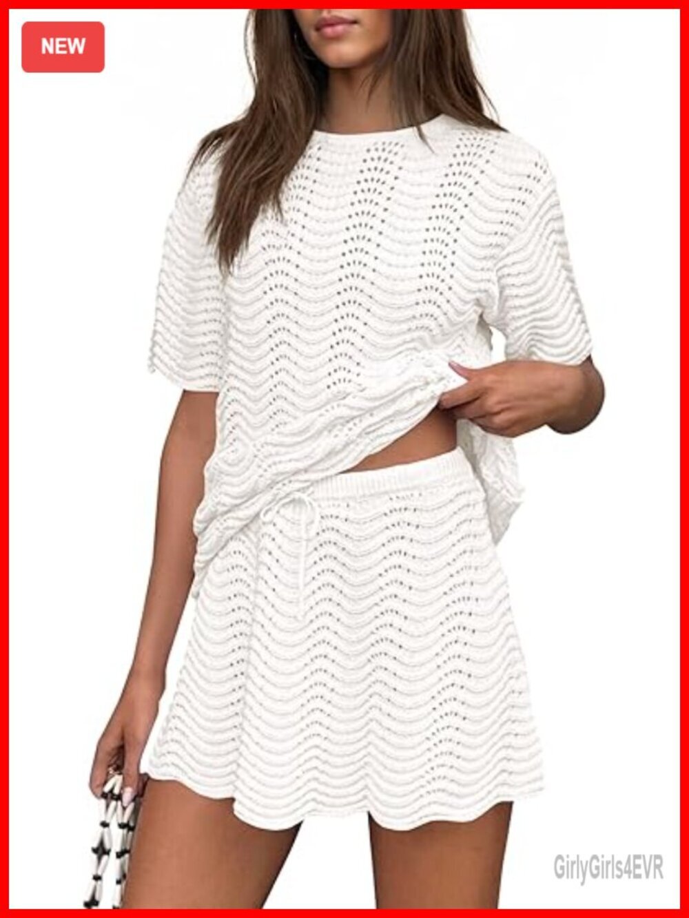 Crochet Knit 2 Piece Swimsuit Cover Up Skirt Set Beach Vacation Outfits